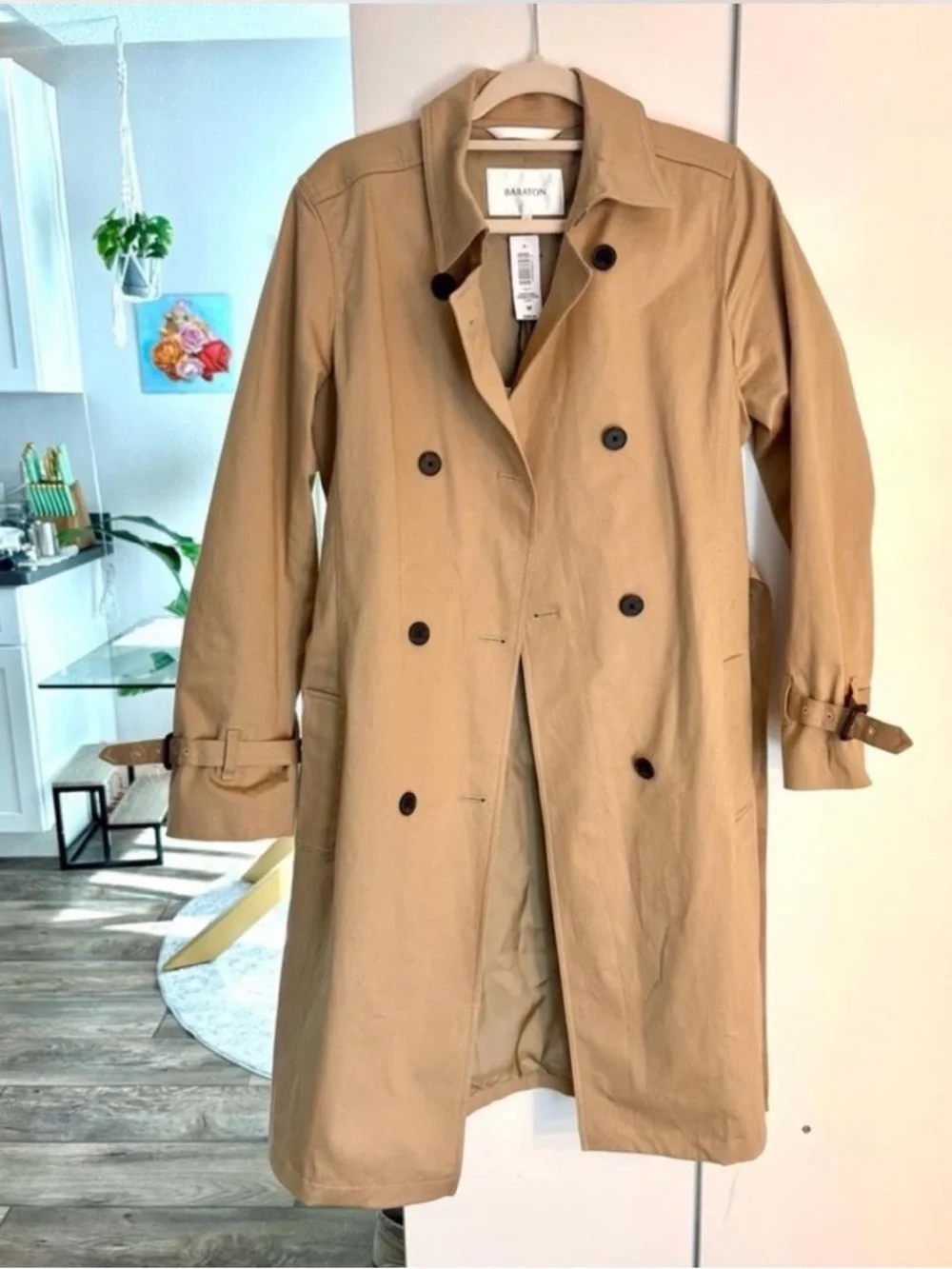 Aritzia Classic Tan Double-Breasted Trench Coat with Belt - Picture 2 of 5